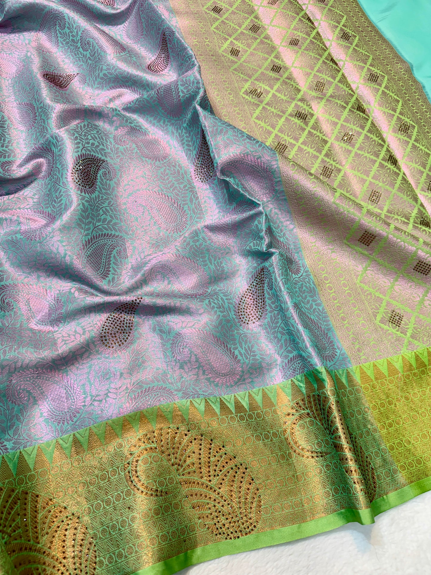 Multicolour shade zari brocade swarovski work Banarasi saree