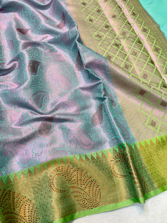 Multicolour shade zari brocade swarovski work Banarasi saree