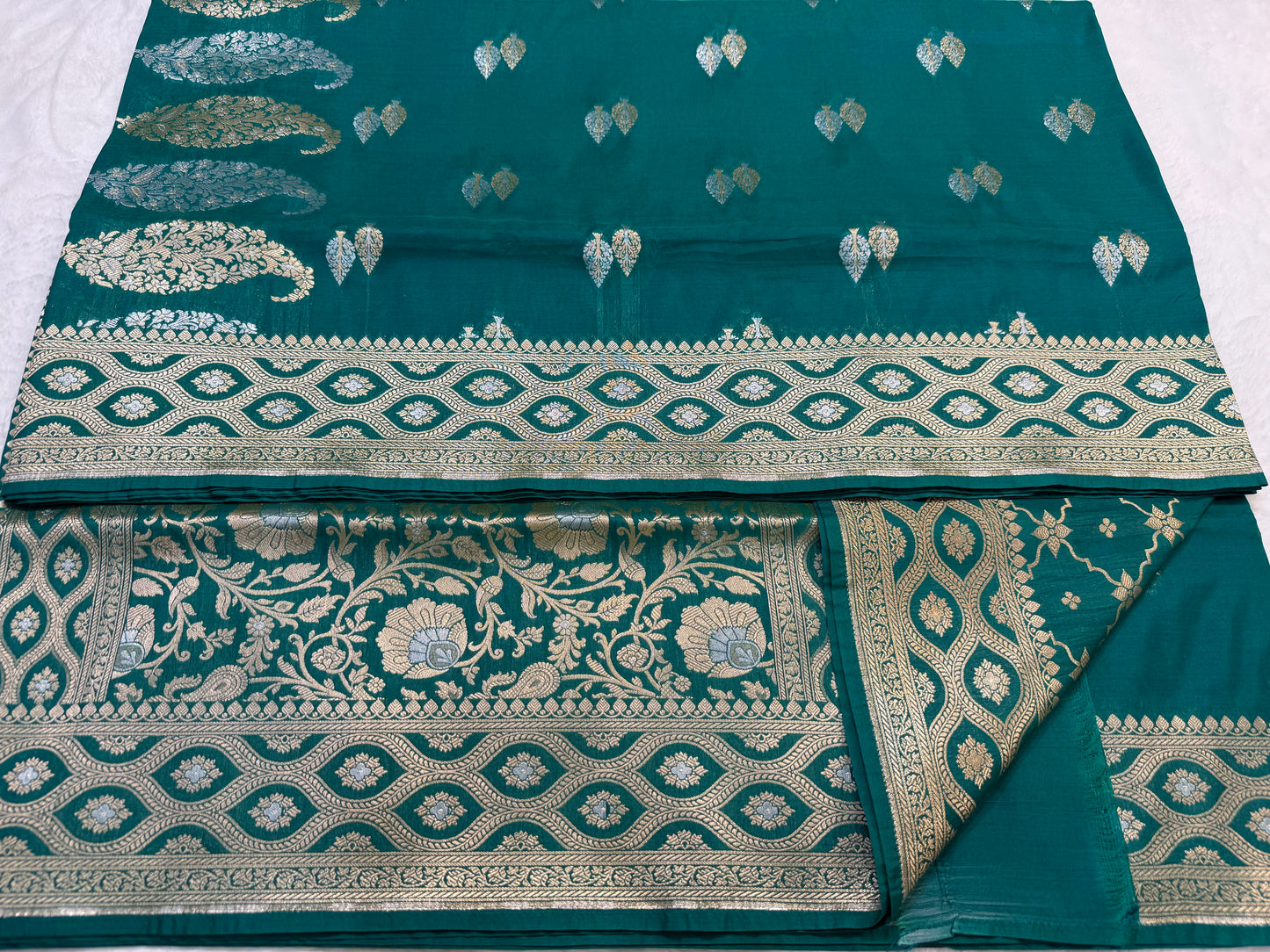 Bottle green shade katan Banarasi silk Saree