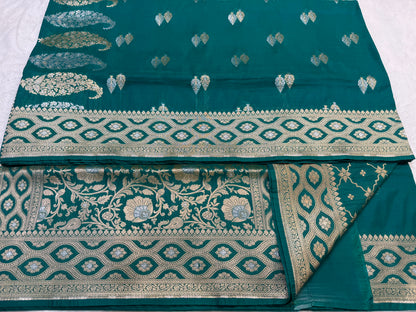Bottle green shade katan Banarasi silk Saree