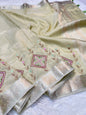 Pista green shade tissue kota zardosi work premium Banarasi saree