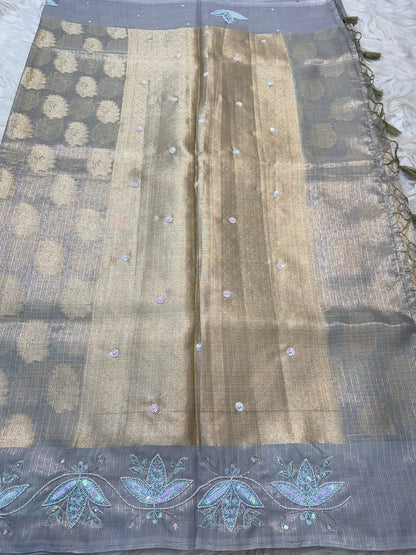 Silver shade tissue kota zardosi work Banarasi saree