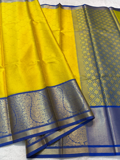 Gold blue shade kora silk premium Banarasi saree