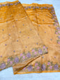 Gold shade tissue crush cutwork embroidery premium designer Banarasi saree
