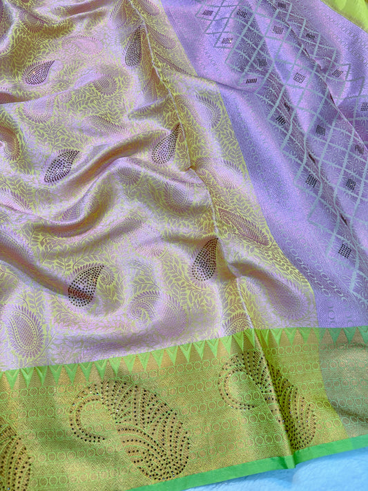 Multicolour shade zari brocade swarovski work Banarasi saree