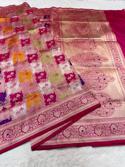 multicolore shade pure katan rangkat premium Banarasi silk saree