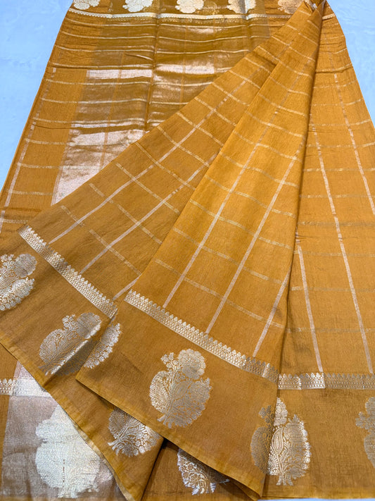 Bronze shade raw mango  premium Banarasi saree