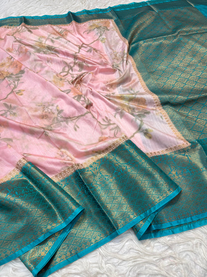 multicolour Dupion silk digital print Banarasi saree