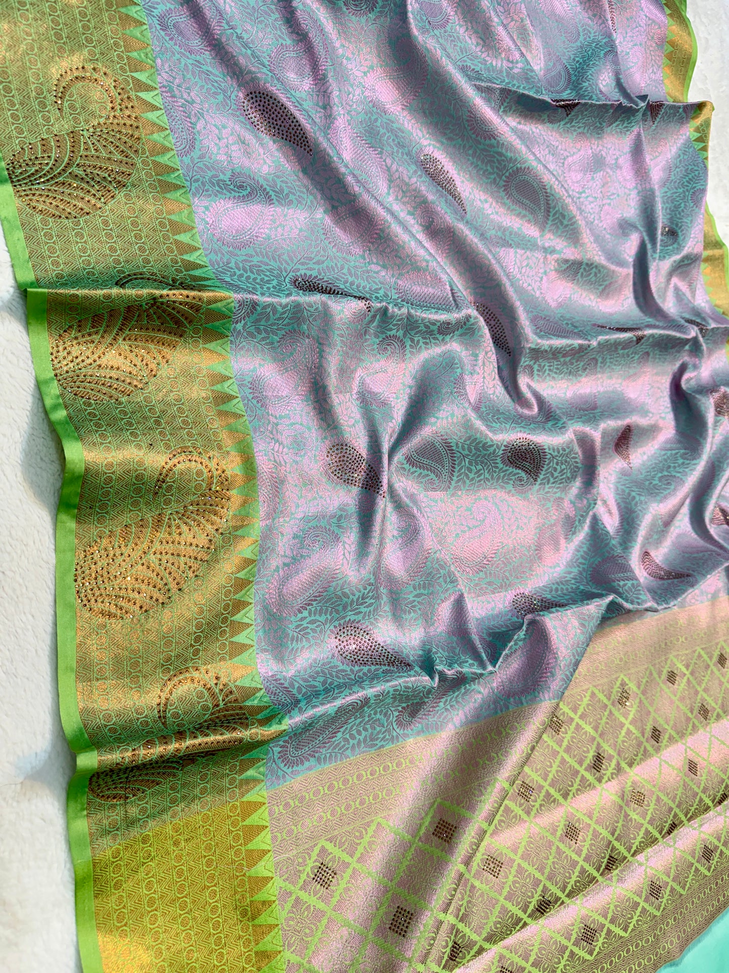 Multicolour shade zari brocade swarovski work Banarasi saree