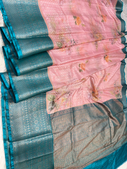 multicolour soft Dupion silk digital  print Banarasi saree