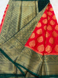 Red & bottle green shade Dupion Silk Banarasi Saree 