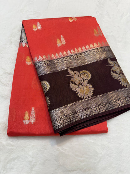 Cherry & wine shade raw mango Banarasi premium Banarasi saree
