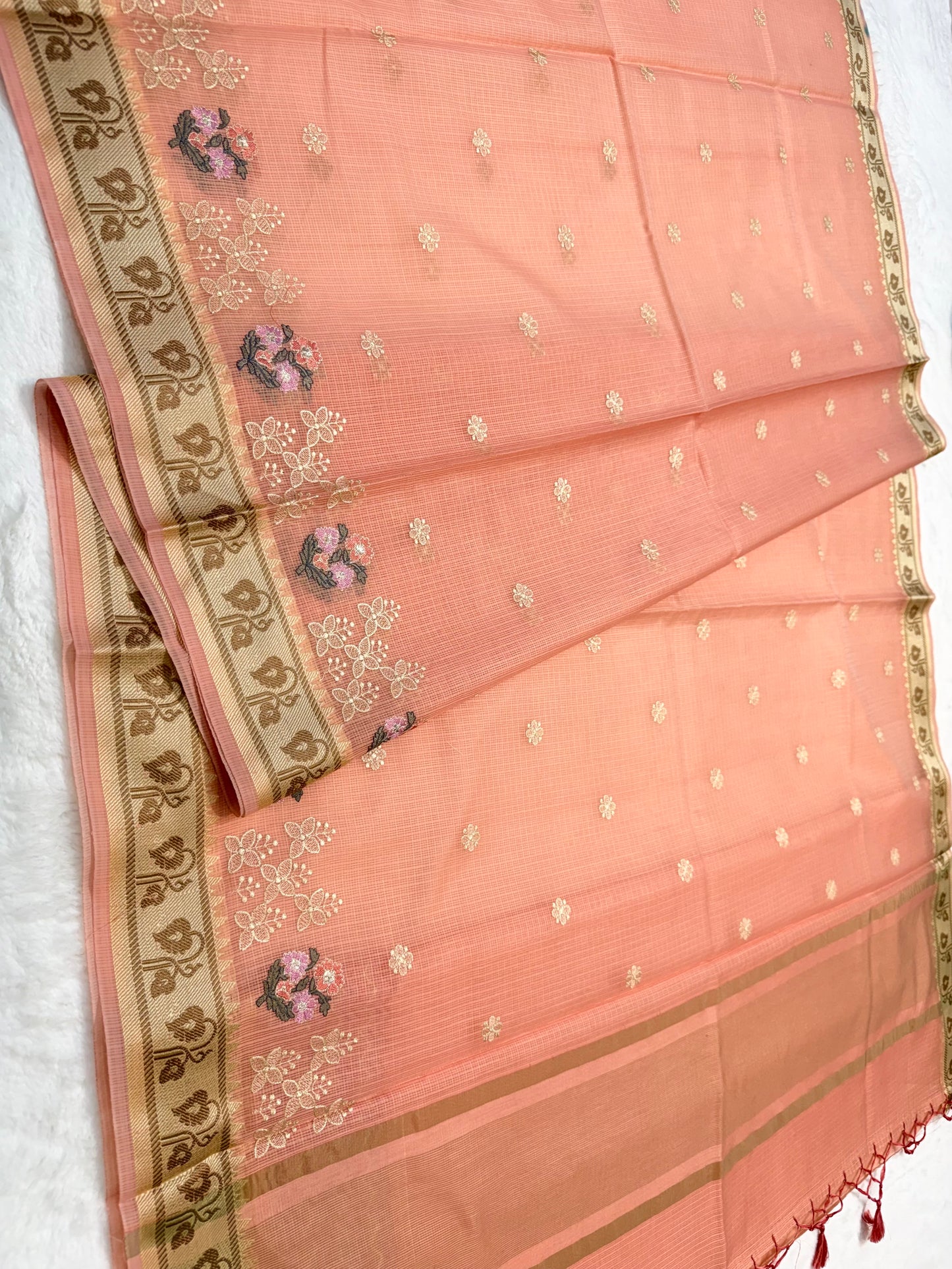 Peach shade kota designer embroidery Banarasi saree
