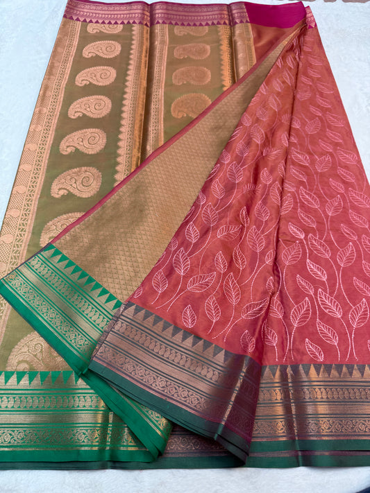 Multicolour shade soft silk embroidery Banarasi saree