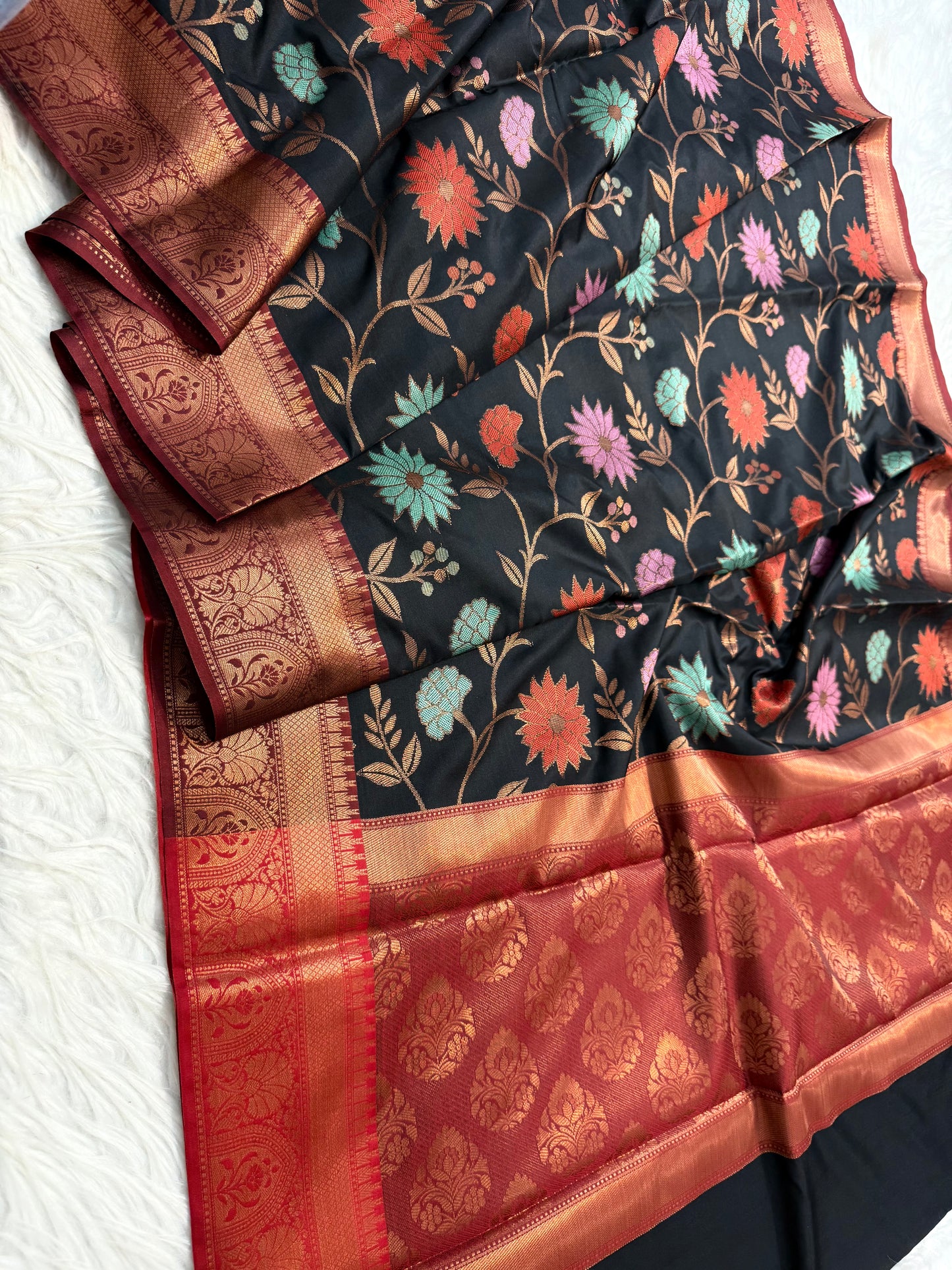 Black multicolour shade premium soft silk Banarasi saree