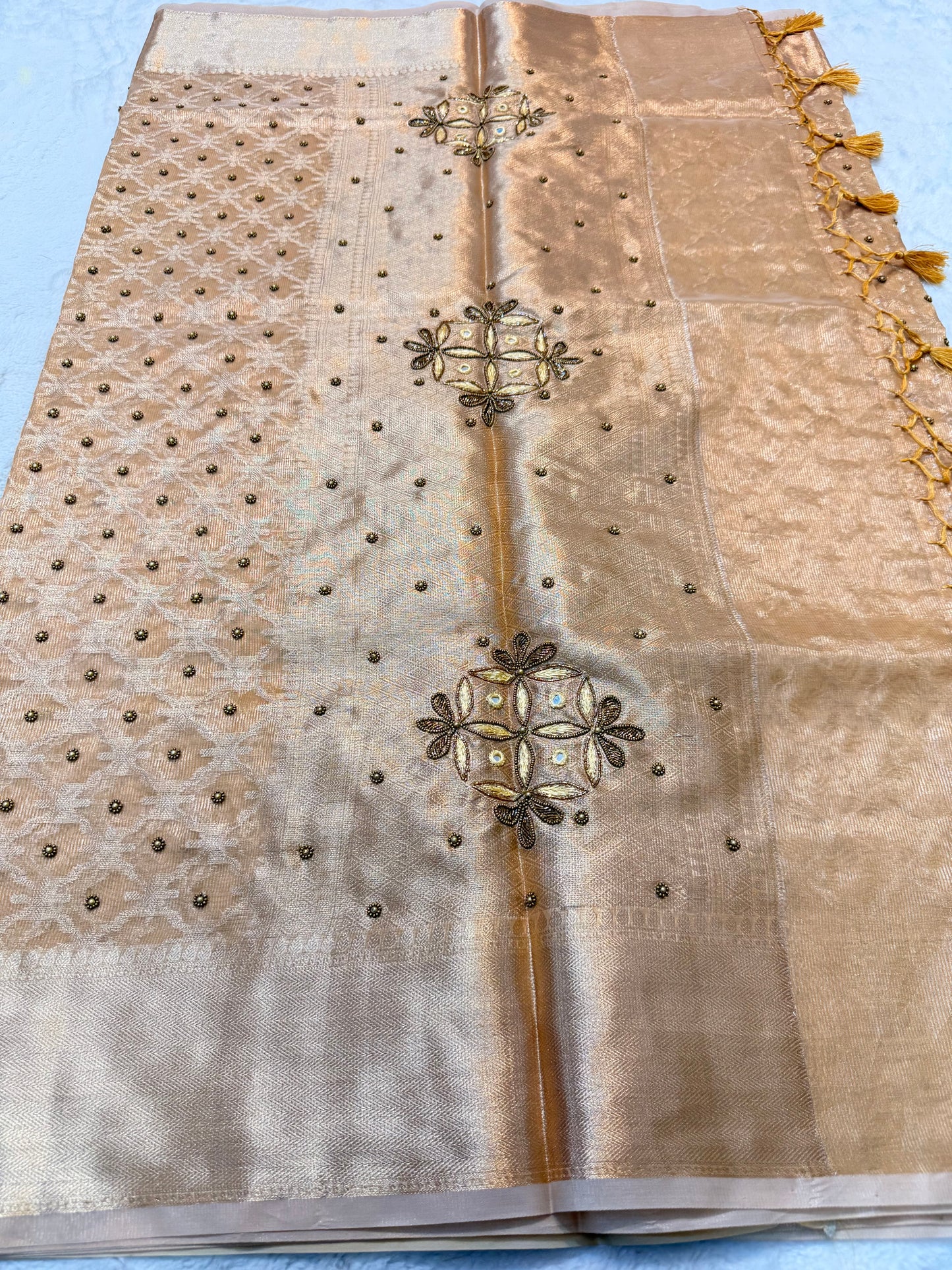 Gold tissue kota designer handwork premium Banarasi saree