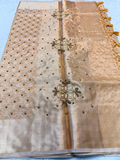 Gold tissue kota designer handwork premium Banarasi saree
