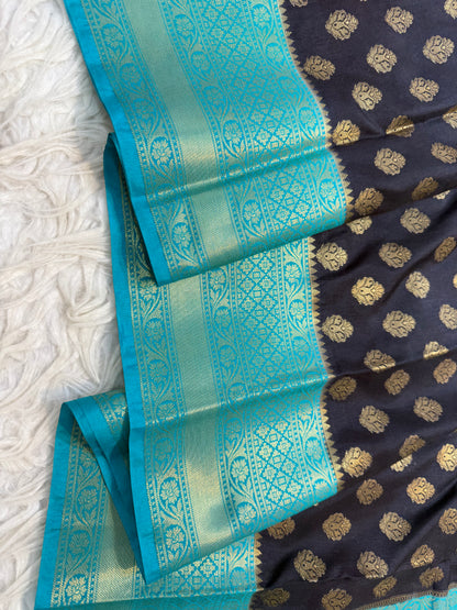 Black sea green shade Dupion Silk Banarasi Saree 
