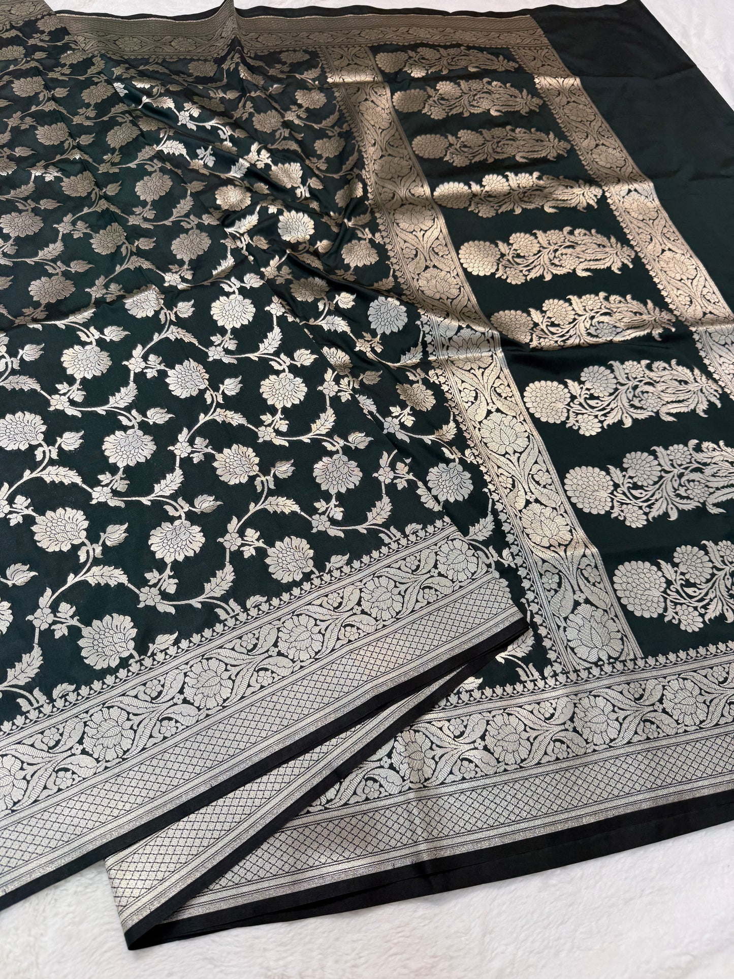 Bottle green shade katan Banarasi silk Saree