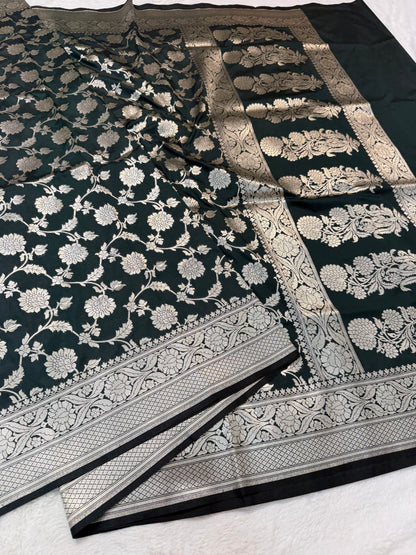Bottle green shade katan Banarasi silk Saree