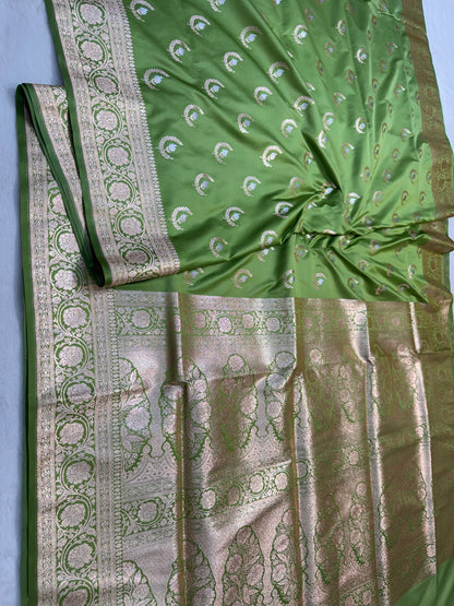 Mehandi shade satan katan premium Banarasi silk Saree