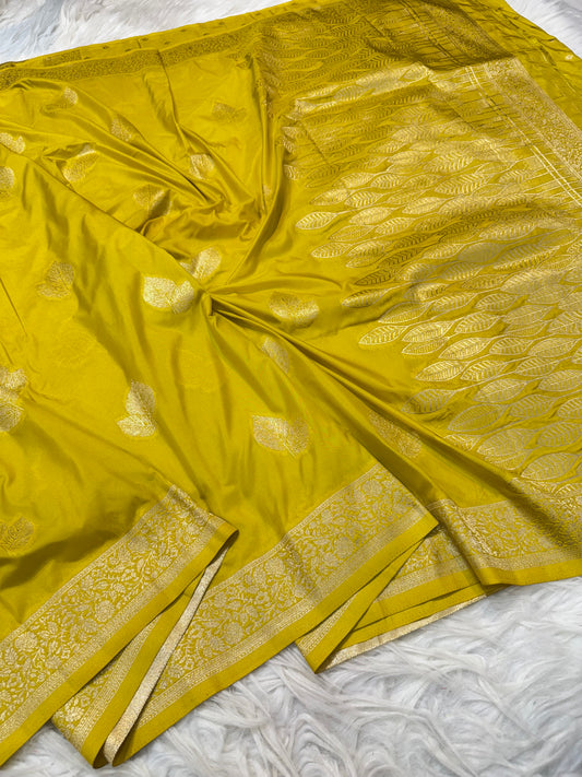 Mustard premium soft silk Banarasi saree