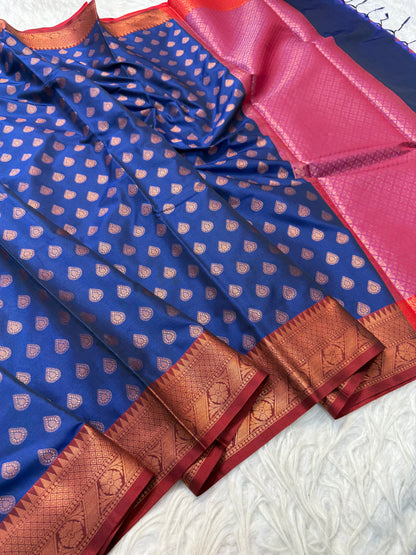 Royal blue maroon shade premium soft silk Banarasi saree