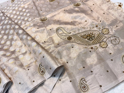 Beige shade tissue designer hand work Banarasi saree