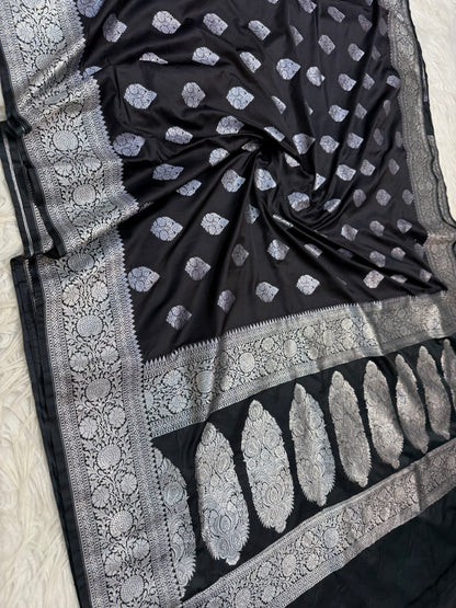 black shade premium mashru katan Banarasi saree