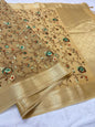 Beige shade organza designer premium embroidery Banarasi saree