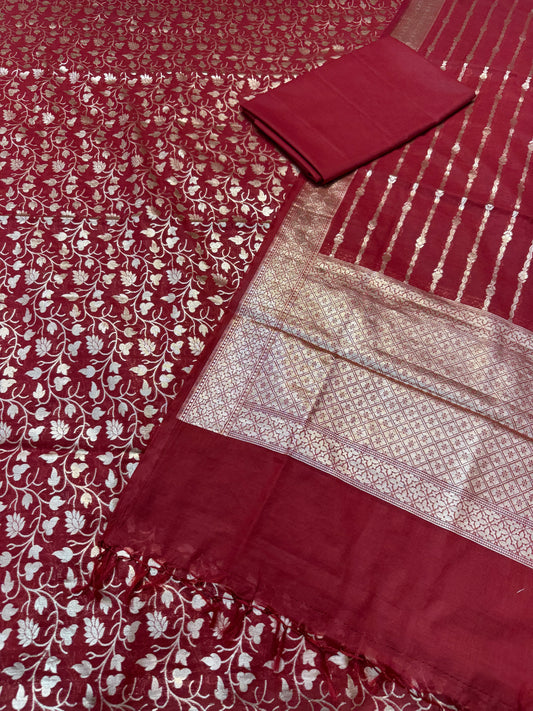Rani  Cotton Silk Banarasi Three Piece suite