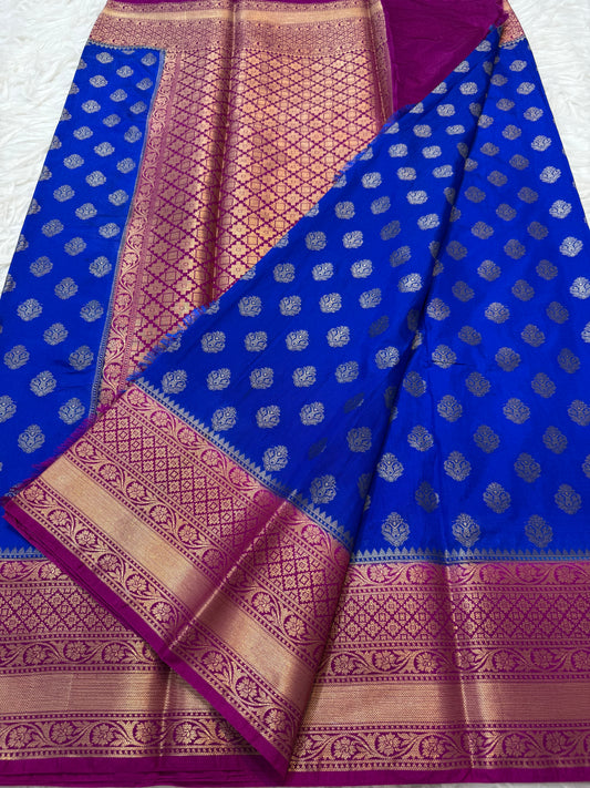 Royal blue magenta shade Dupion Silk Banarasi Saree 