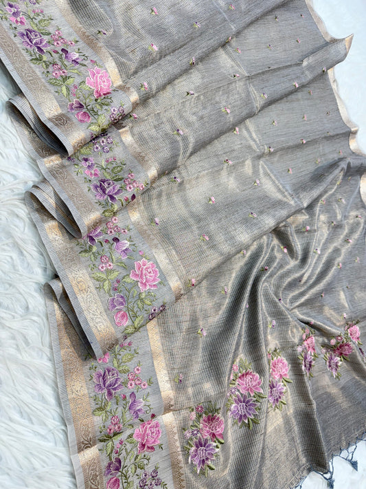 Banarasi Tissue linen embroidery saree