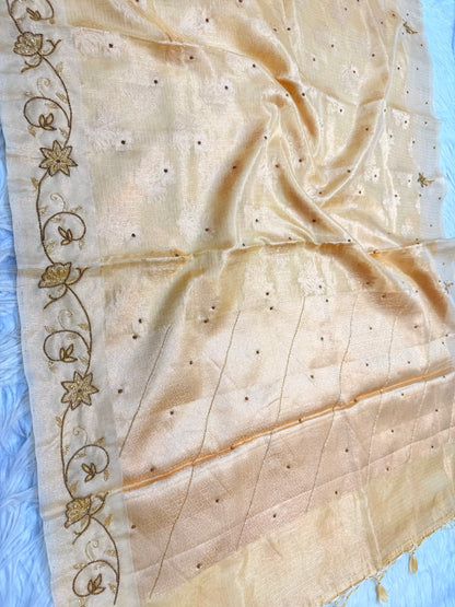 Yellow shade tissue kota handwork premium Banarasi saree