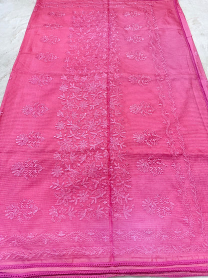 Pink shade cotton kota chickenkari embroidery Banarasi saree