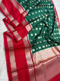 Bottle green red warm silk premium Banarasi saree