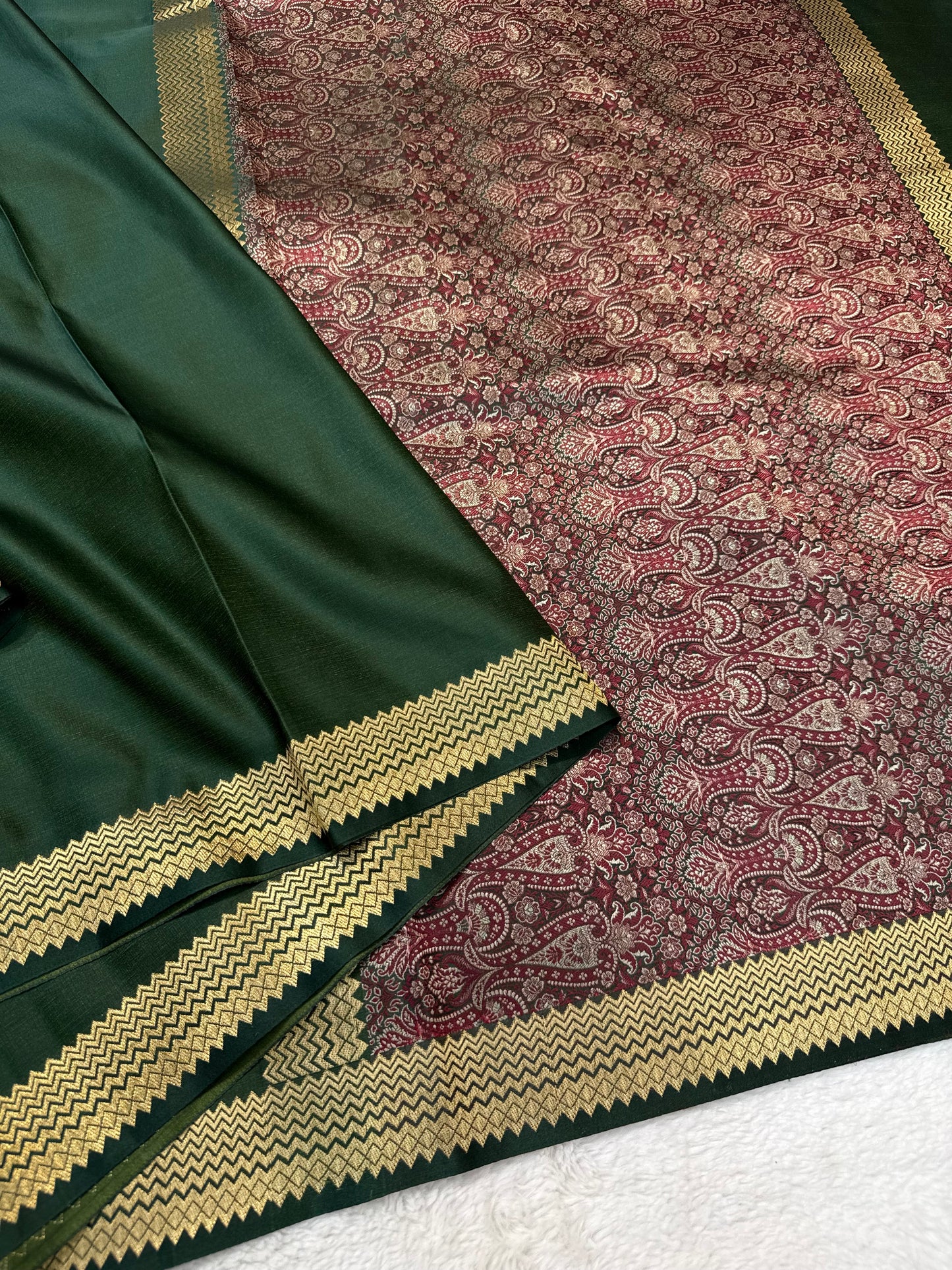 Bottle green shade mashru silk premium Banarasi silk Saree