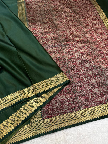 Bottle green shade mashru silk premium Banarasi silk Saree