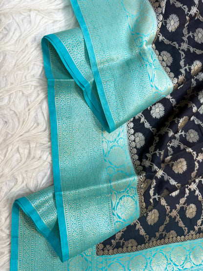 Black Sea green shade  Dupion Silk premium Banarasi Saree
