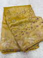 Yellow shade tissue ari & zardosi work designer premium Banarasi saree