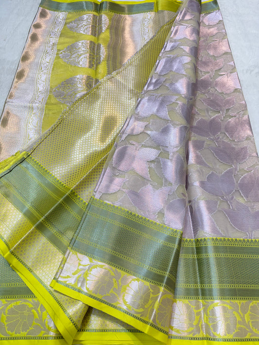 Silver shade kora organza Banarasi saree