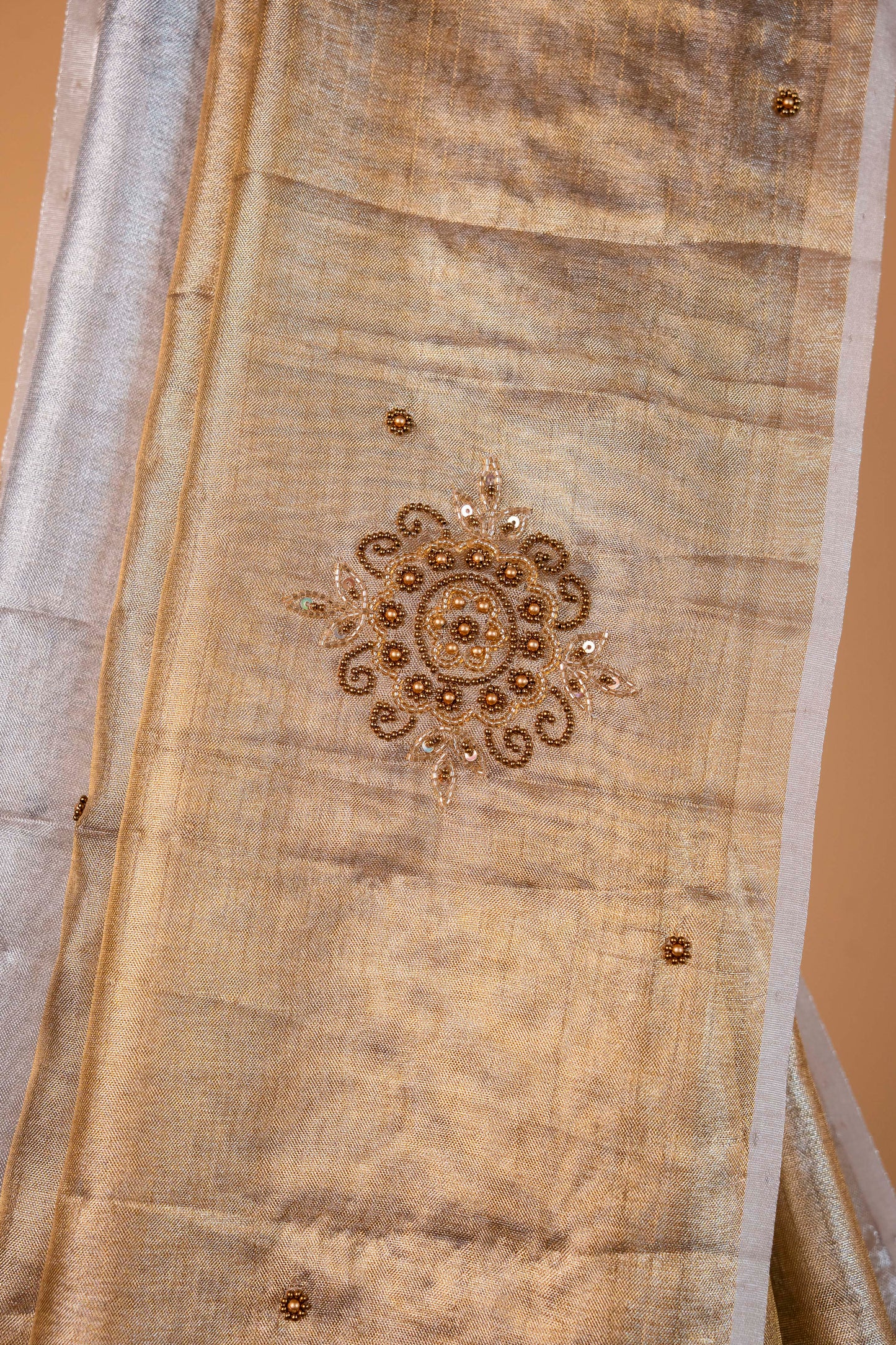 Gold silver tissue half half  tissue designer hand work Banarasi saree