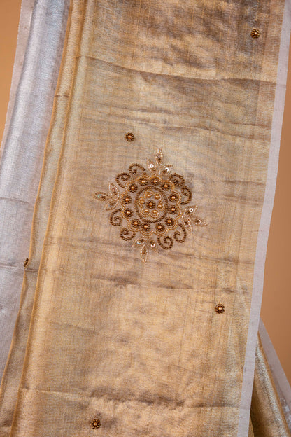 Gold silver tissue half half  tissue designer hand work Banarasi saree