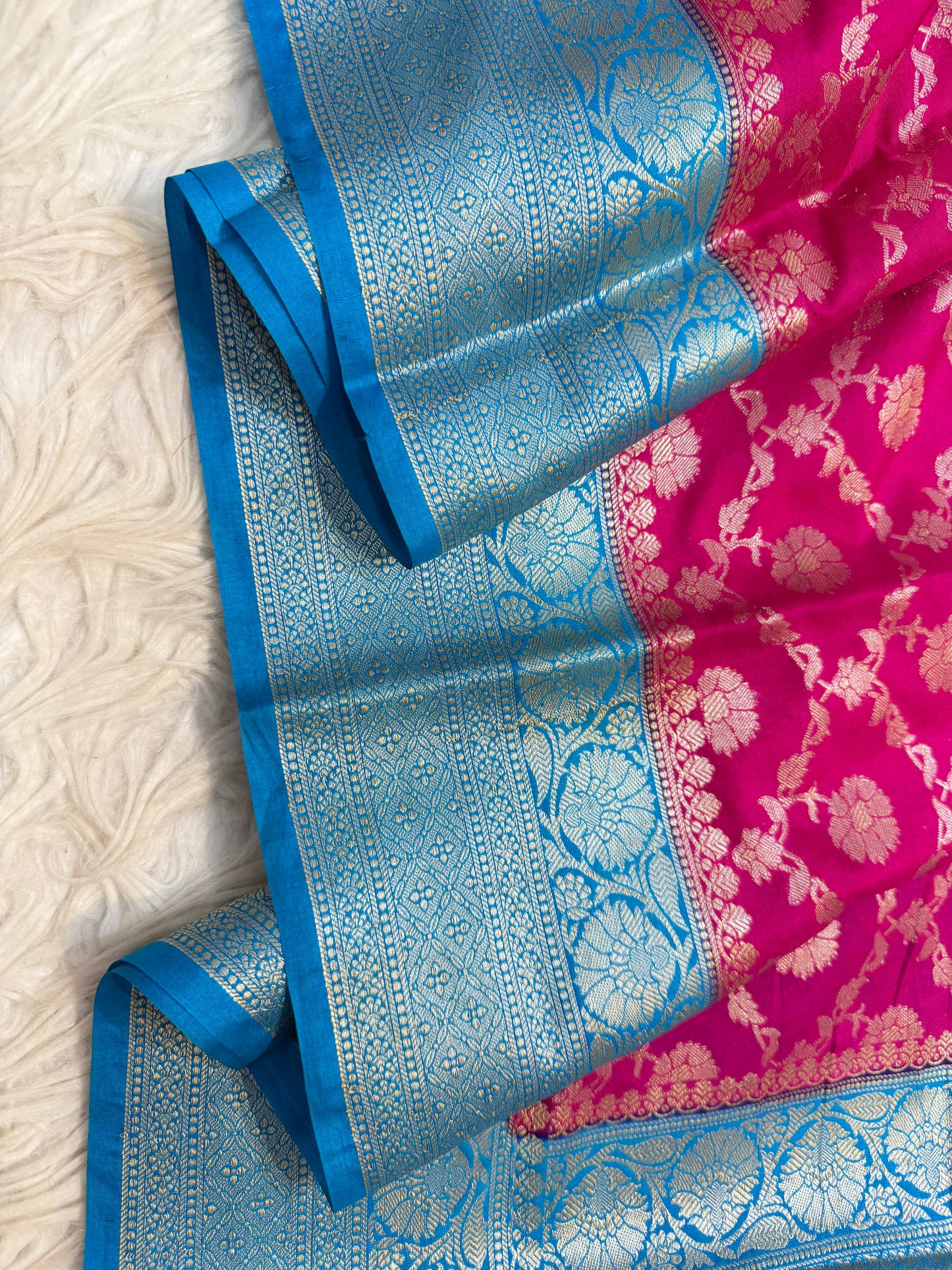 Royal pink firozi shade  Dupion Silk premium Banarasi Saree
