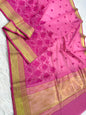 Pink white shade supernet chickenkari embroidery  Banarasi saree