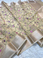 Beige shade organza embroidery Banarasi saree