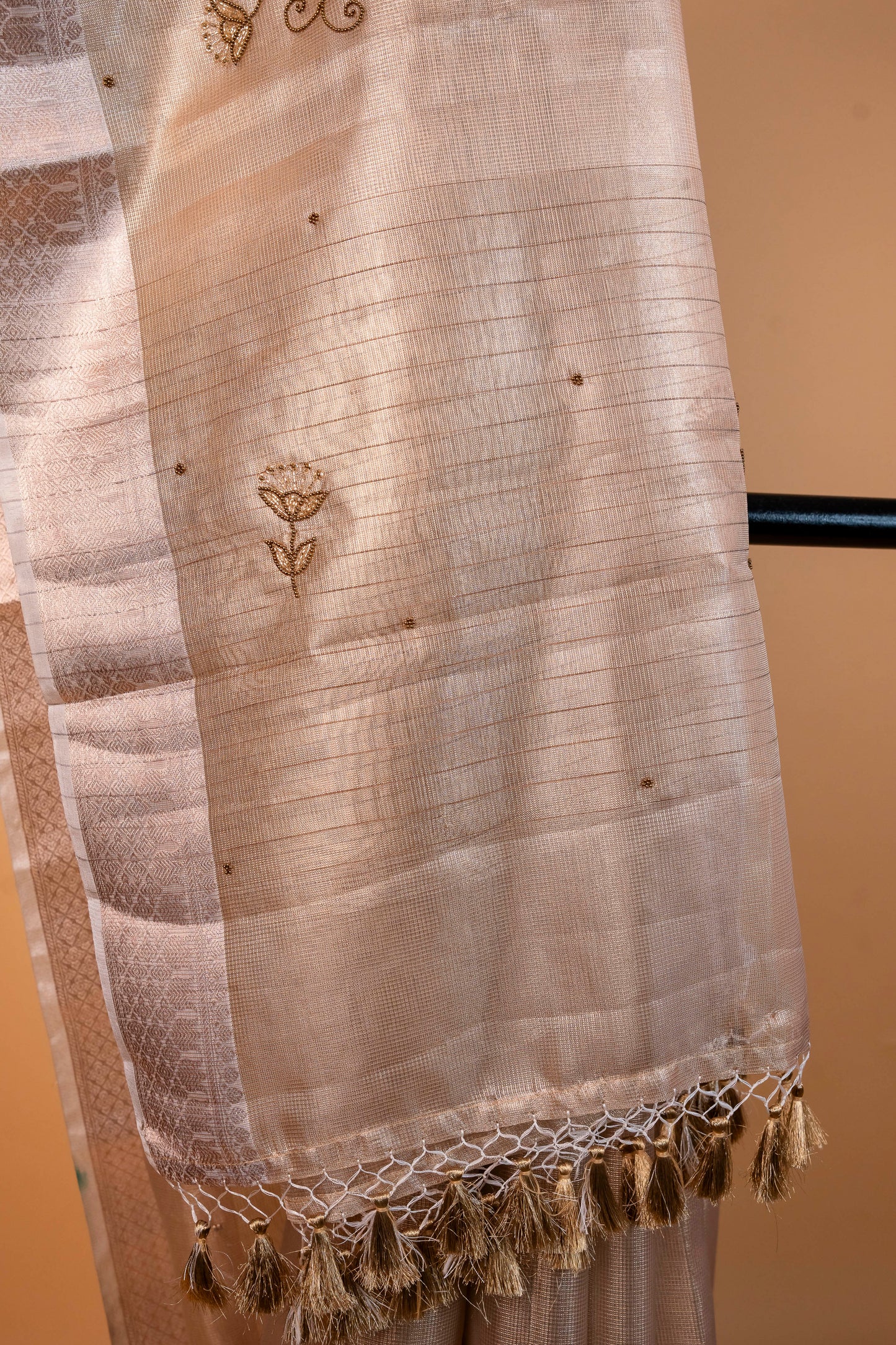 Beige shade tissue designer hand work Banarasi saree