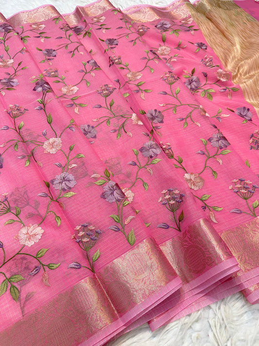 Dusty pink shade kota  embroidery Banarasi saree