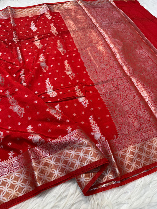Red shade Raw mango soft silk banarasi saree