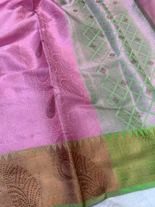 Multicolour shade zari brocade swarovski work Banarasi saree